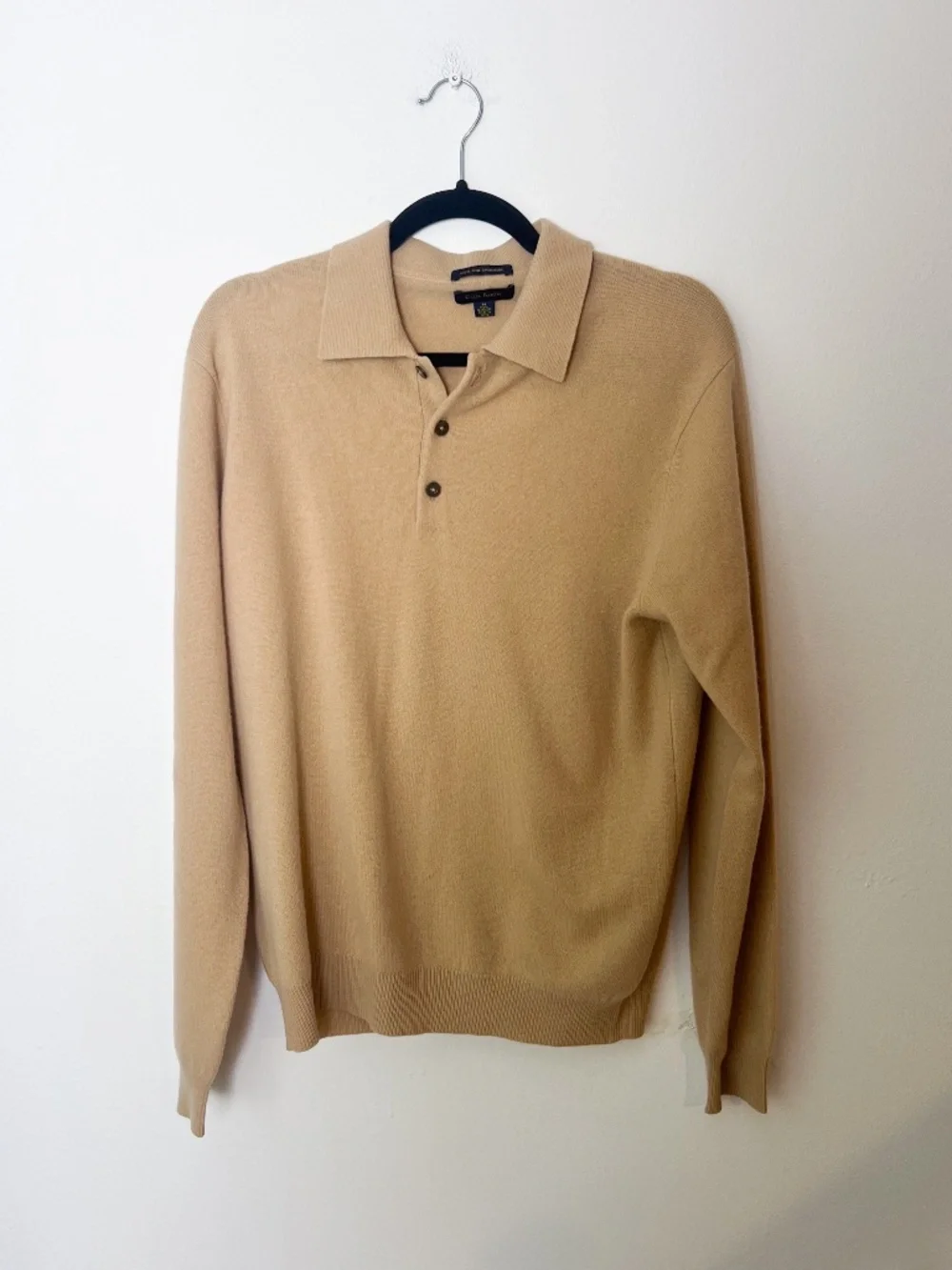 Club Room 100% Fine Cashmere Polo Sweater Men's Medium Camel Beige Knit Luxury
